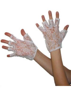 Short Fingerless Lace Gloves White