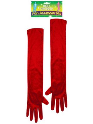 Long Velvet Gloves Over Elbow 55cm Red U09652