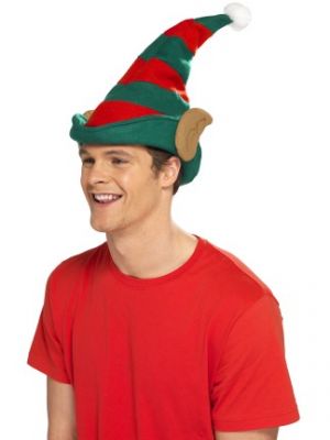 Smiffy's Red & Green Elf Hat with Ears 21469